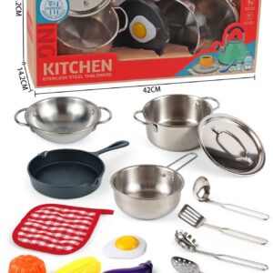 JUEGO DE COCINA DE ACERO EN CAJA, CON ACCESORIOS Y ALIMENTOS