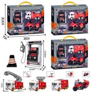 CAMION DE BOMBEROS  MOTOCICLETA Y GASOLINERA CON MÚSICA