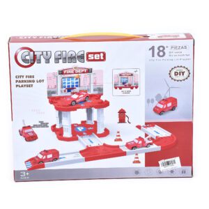 PISTA DE AUTOS DE RESCATE 18PCS ROJA