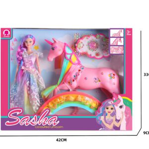 MUÑECA ARCOIRIS CON ACCESORIOS Y PEGOTINES