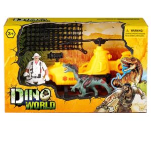 JUEGO DE RESCATE DE DINOSAURIOS CON PERSONAJE Y HELICOPTERO