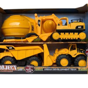 SET DE VEHÍCULOS DE CONSTRUCCIÓN CON HERRAMIENTAS, CASCO Y A