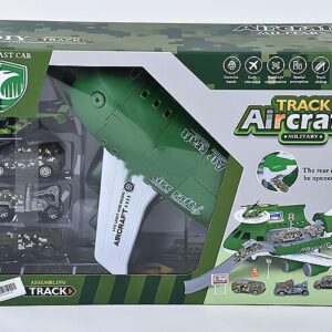 AVIÓN DE ALMACENAJE CON VEHÍCULOS Y VALLAS, COLOR VERDE